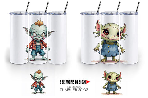 Tumbler Halloween Characters Watercolor Sublimation artnoy 