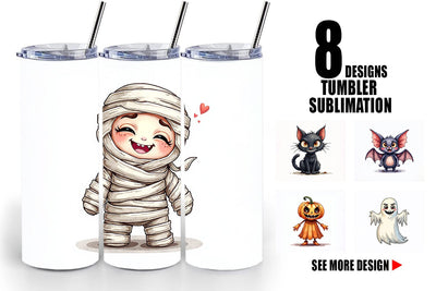 Tumbler Halloween Characters Watercolor Sublimation artnoy 