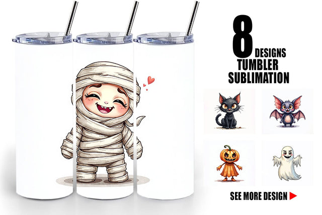 Tumbler Halloween Characters Watercolor Sublimation artnoy 