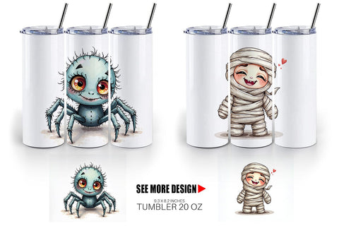 Tumbler Halloween Characters Watercolor Sublimation artnoy 