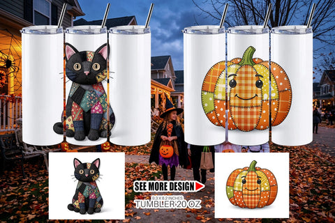 Tumbler Halloween Patchwork Folk Art Sublimation artnoy 