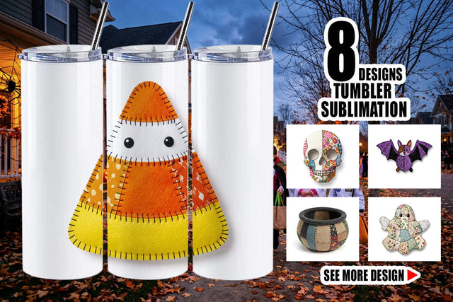 Tumbler Halloween Patchwork Folk Art Sublimation artnoy 