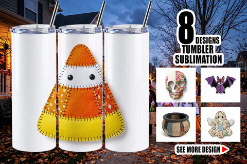 Tumbler Halloween Patchwork Folk Art Sublimation artnoy 