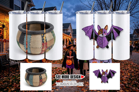 Tumbler Halloween Patchwork Folk Art Sublimation artnoy 