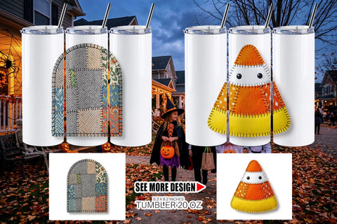 Tumbler Halloween Patchwork Folk Art Sublimation artnoy 