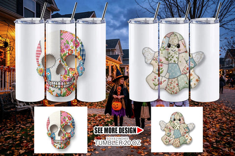 Tumbler Halloween Patchwork Folk Art Sublimation artnoy 