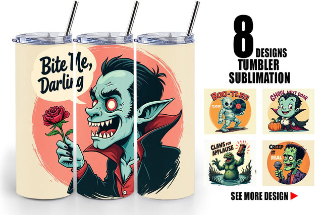 Tumbler Halloween Retro Monster Sublimation artnoy 