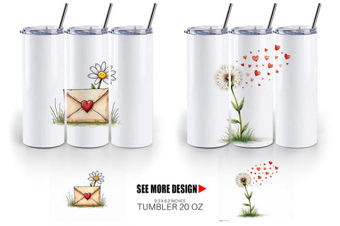 Tumbler Handmade Valentine Blooms & Notes Watercolor Sublimation artnoy 