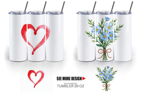 Tumbler Handmade Valentine Blooms & Notes Watercolor Sublimation artnoy 