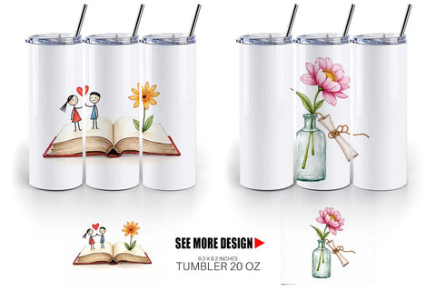 Tumbler Handmade Valentine Blooms & Notes Watercolor Sublimation artnoy 
