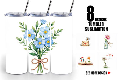 Tumbler Handmade Valentine Blooms & Notes Watercolor Sublimation artnoy 