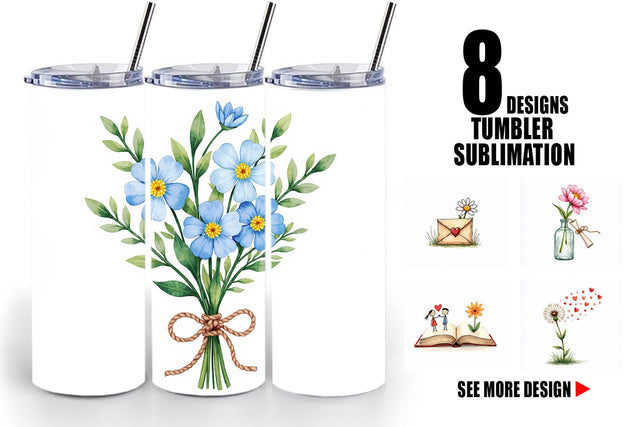 Tumbler Handmade Valentine Blooms & Notes Watercolor Sublimation artnoy 