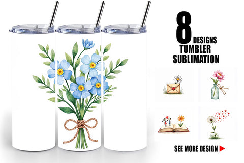 Tumbler Handmade Valentine Blooms & Notes Watercolor Sublimation artnoy 