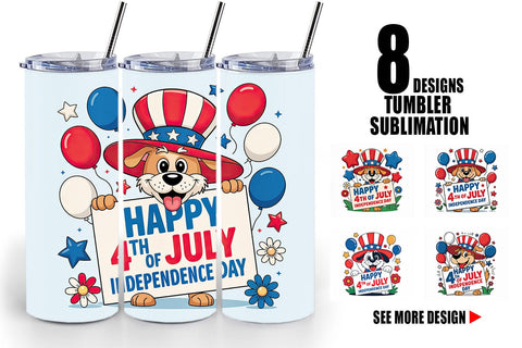Tumbler Happy 4th of July Dog Sublimation artnoy 