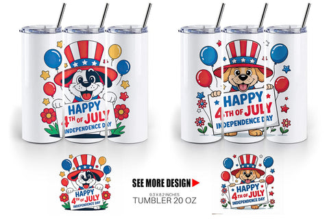 Tumbler Happy 4th of July Dog Sublimation artnoy 