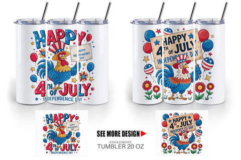 Tumbler Happy 4th of July Rooster Sublimation artnoy 