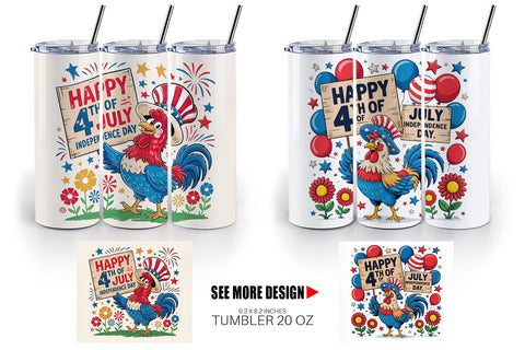Tumbler Happy 4th of July Rooster Sublimation artnoy 