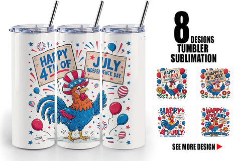 Tumbler Happy 4th of July Rooster Sublimation artnoy 