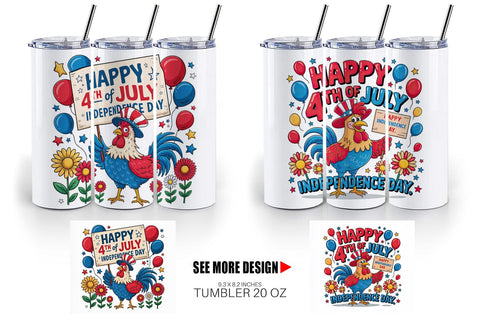 Tumbler Happy 4th of July Rooster Sublimation artnoy 