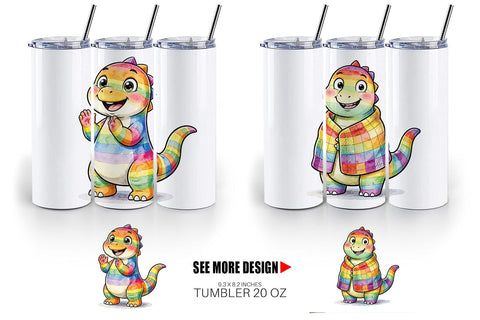 Tumbler Happy Campfire Dino Watercolor Sublimation artnoy 