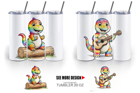 Tumbler Happy Campfire Dino Watercolor Sublimation artnoy 
