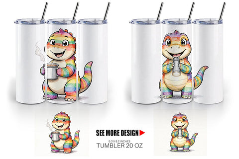 Tumbler Happy Campfire Dino Watercolor Sublimation artnoy 