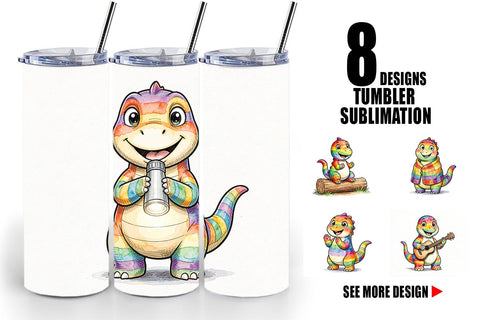 Tumbler Happy Campfire Dino Watercolor Sublimation artnoy 