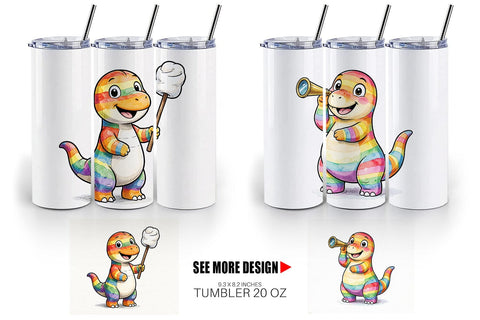 Tumbler Happy Campfire Dino Watercolor Sublimation artnoy 