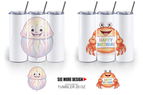 Tumbler Happy Round Ocean Birthday Watercolor Sublimation artnoy 