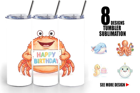 Tumbler Happy Round Ocean Birthday Watercolor Sublimation artnoy 