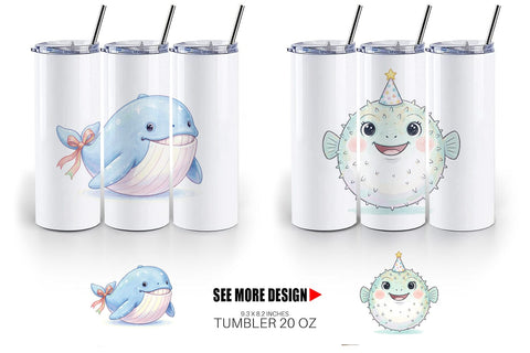 Tumbler Happy Round Ocean Birthday Watercolor Sublimation artnoy 
