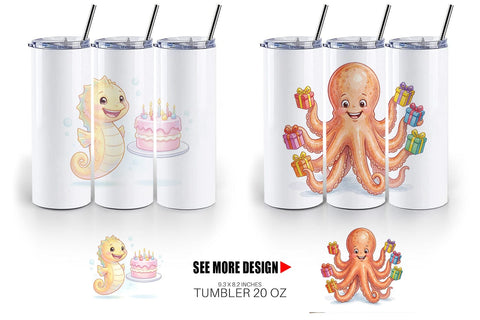 Tumbler Happy Round Ocean Birthday Watercolor Sublimation artnoy 