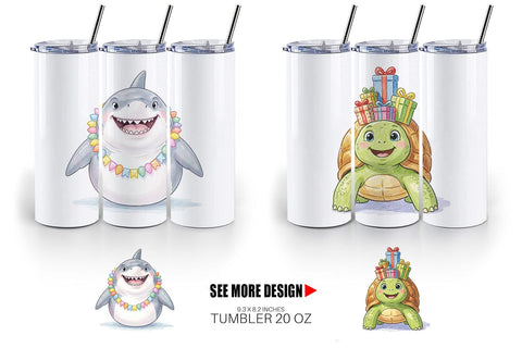 Tumbler Happy Round Ocean Birthday Watercolor Sublimation artnoy 