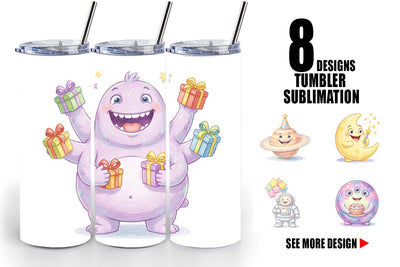 Tumbler Happy Round Space Birthday Watercolor Sublimation artnoy 