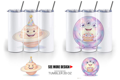 Tumbler Happy Round Space Birthday Watercolor Sublimation artnoy 