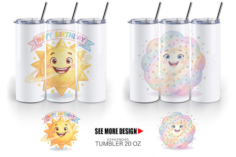 Tumbler Happy Round Space Birthday Watercolor Sublimation artnoy 