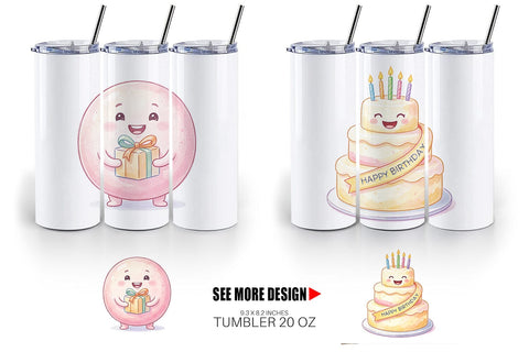Tumbler Happy Round Sweet Treats Watercolor Sublimation artnoy 