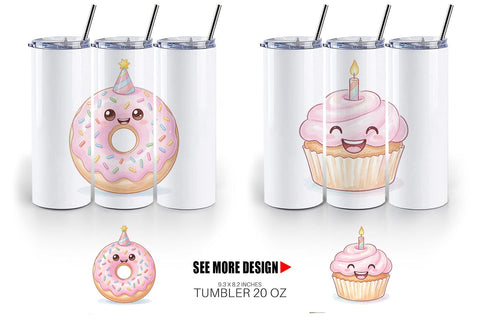 Tumbler Happy Round Sweet Treats Watercolor Sublimation artnoy 