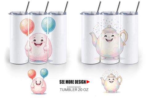 Tumbler Happy Round Sweet Treats Watercolor Sublimation artnoy 