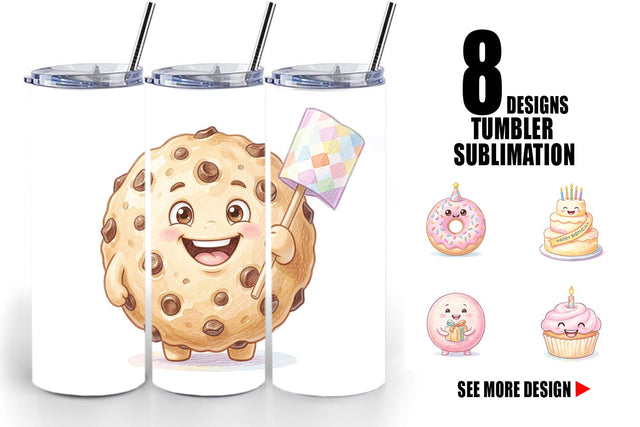Tumbler Happy Round Sweet Treats Watercolor Sublimation artnoy 