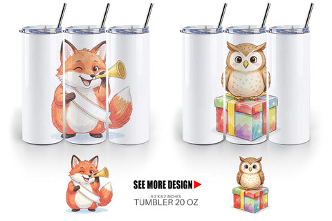 Tumbler Happy Round Woodland Birthday Watercolor Sublimation artnoy 
