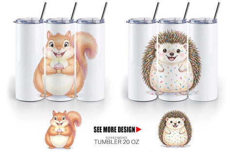 Tumbler Happy Round Woodland Birthday Watercolor Sublimation artnoy 