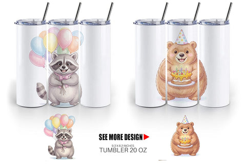 Tumbler Happy Round Woodland Birthday Watercolor Sublimation artnoy 
