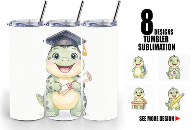 Tumbler Happy School Dino Pal Watercolor Sublimation artnoy 