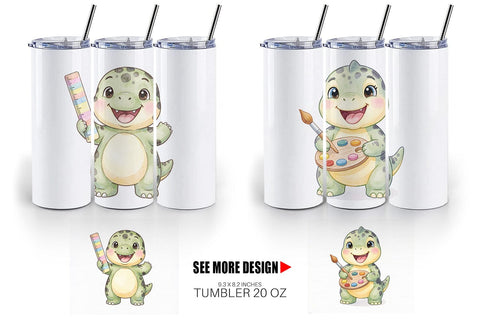 Tumbler Happy School Dino Pal Watercolor Sublimation artnoy 