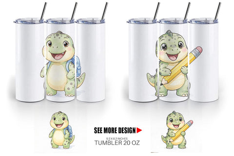 Tumbler Happy School Dino Pal Watercolor Sublimation artnoy 