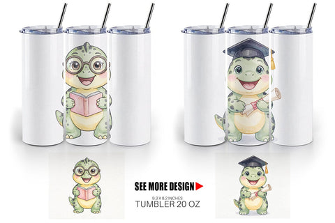 Tumbler Happy School Dino Pal Watercolor Sublimation artnoy 
