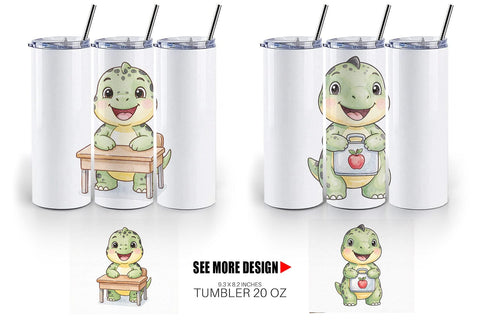 Tumbler Happy School Dino Pal Watercolor Sublimation artnoy 