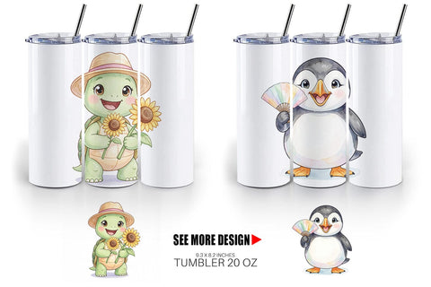 Tumbler Happy Summer Animals Watercolor Sublimation artnoy 