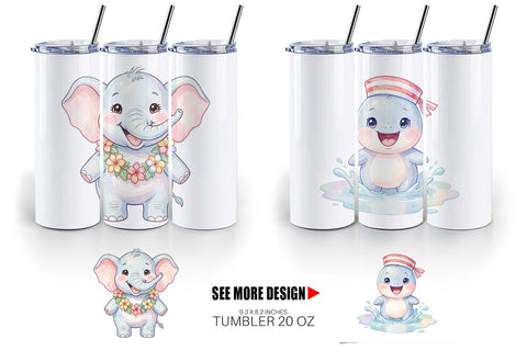 Tumbler Happy Summer Animals Watercolor Sublimation artnoy 